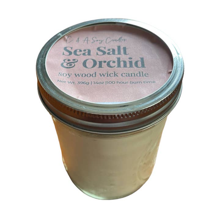 Sea Salt & Orchid Vegan, Soy & Wood-Wick Candle - 14 Oz for wholesale by C & A Soy Candles, LLC