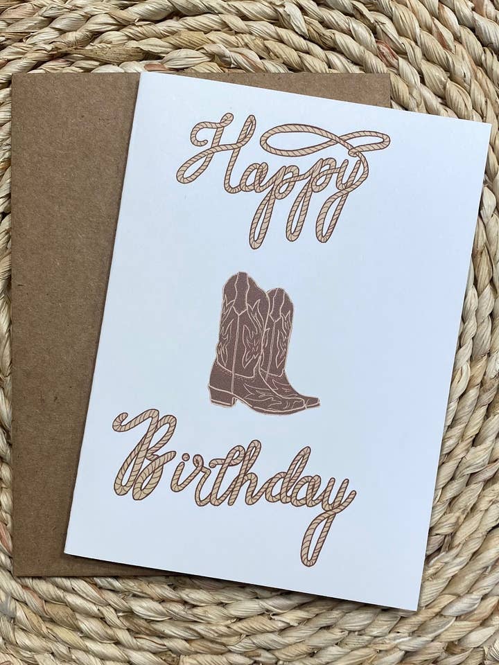 Happy Birthday Cowgirl/Cowboy Greeting Card for wholesale by Kenzie Lou Art Co
