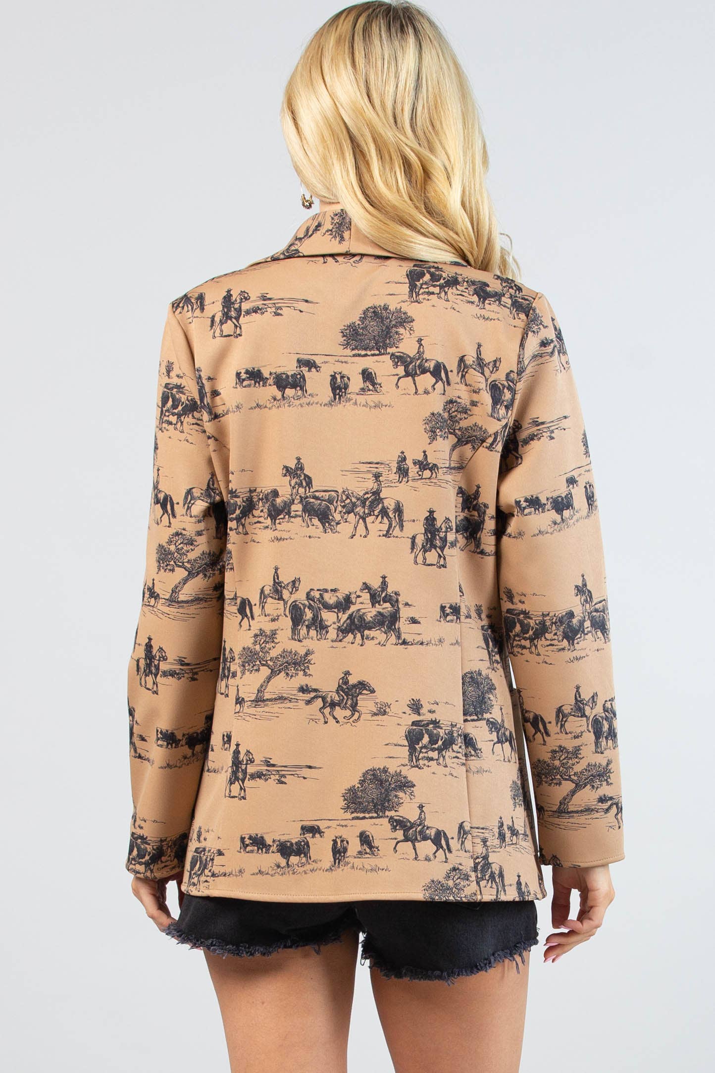 Cachi Blazer in tessuto medio con stampa Wild West e tasche AV1227-ISABEL in vendita all'ingrosso su Faire11