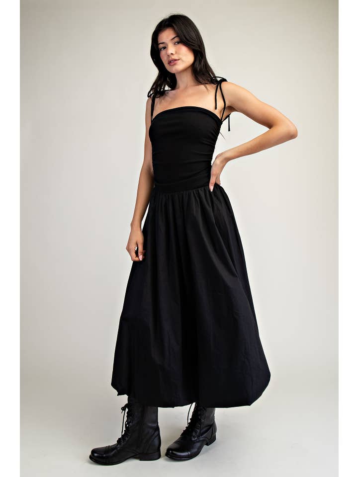 Blk Vestido midi con dobladillo abullonado y tirante anudado al hombro de venta al por mayor en Faire1