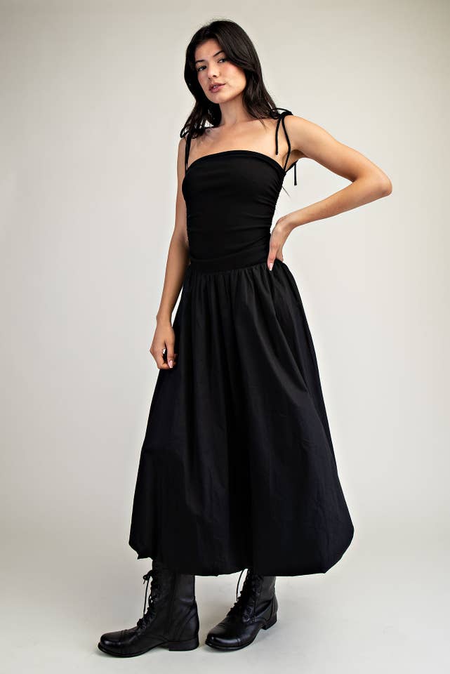 Nera Td6041 Abito Mini con Orlo a Bolla in Maglia e Tessuto con Spalline Annodate in vendita all'ingrosso su Faire