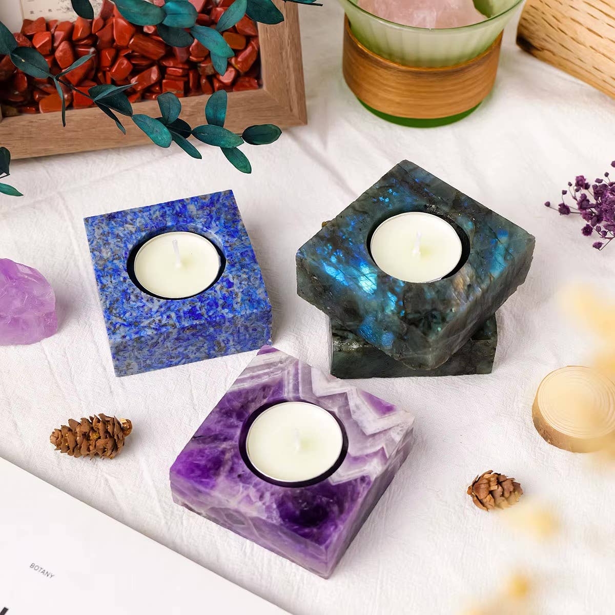 Crystolver (We Cover All Import Fees) - Wholesale Candle Holder - Square Crystal Raw Stone Candle Holder9