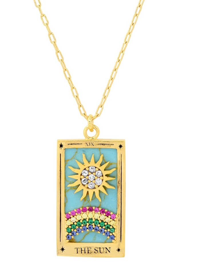 Tarot Card Necklace- Sun- 14K Gold stainless steel for wholesale by HoopLa