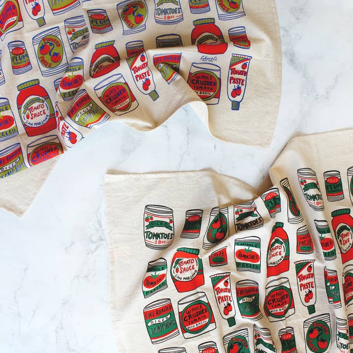 Calhoun & Co. - Wholesale Tea Towel - Canned Tomatoes Screen Printed Tea Towel