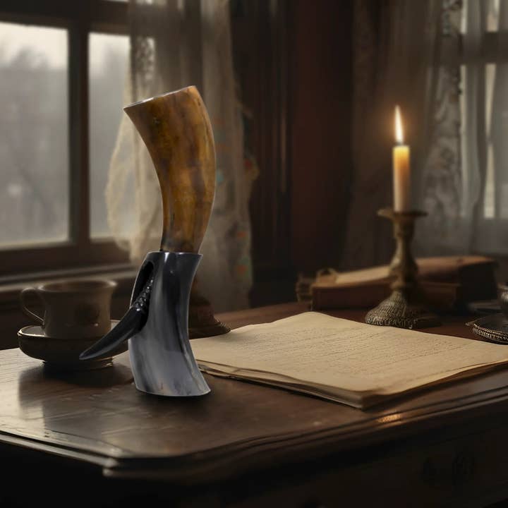 Muqeem & Brothers - Wholesale Drinking Glass/Cup - Drinking Horn with Stand - Holds Upto 16 oz, Auger4