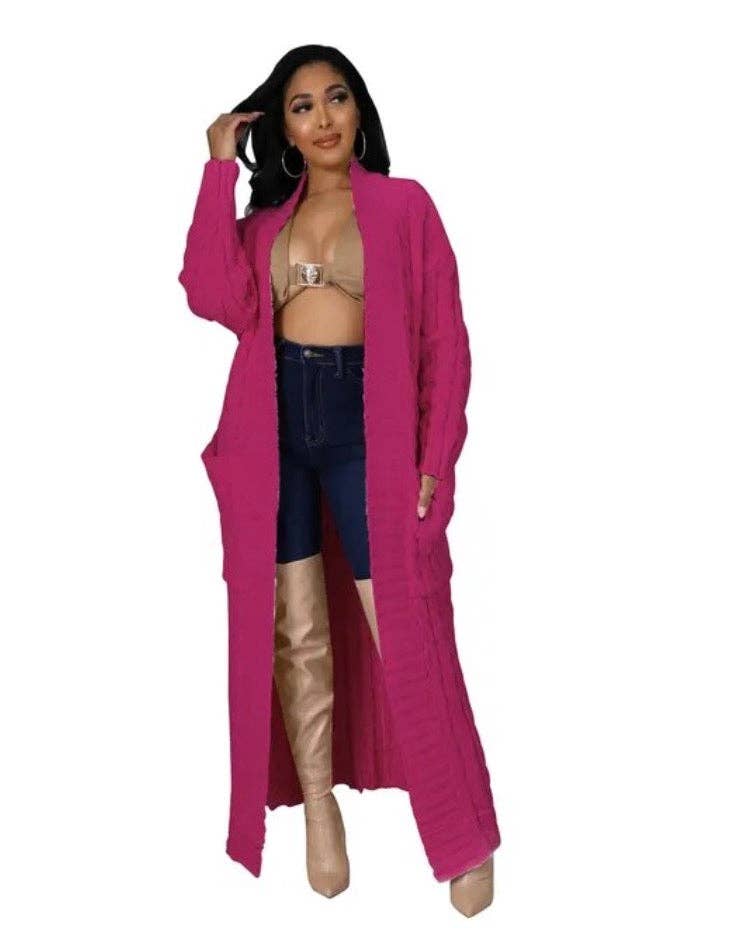 MB Fashion Wholesale - Wholesale Cardigan - Women's - MB FASHION Cable-Knit Long Cardigan with Pockets 073AT2