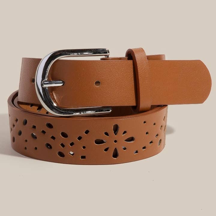 Floral Filigree Cut Out Vegan Leather Belt for wholesale by Anarchy Street