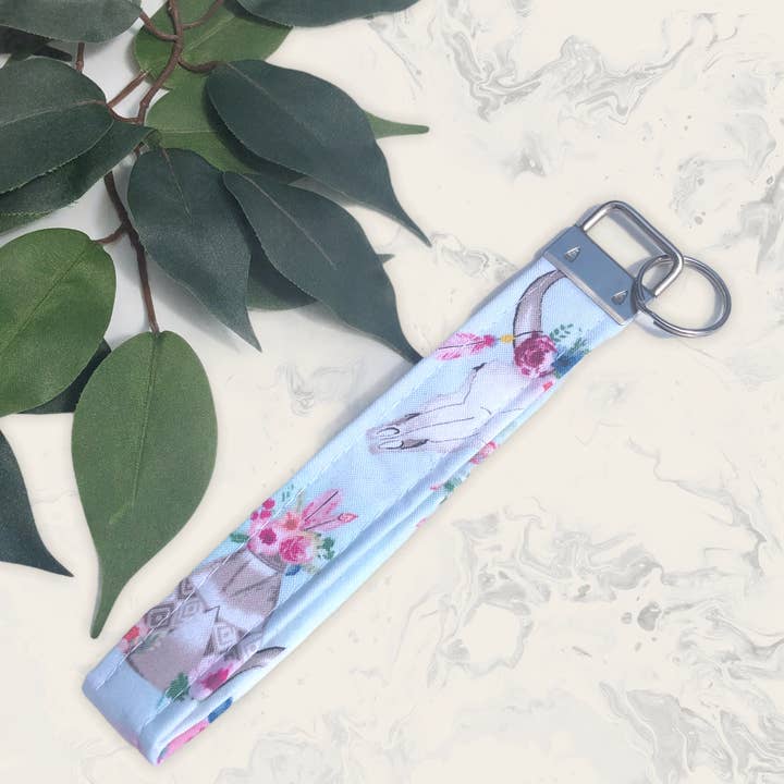 Boho blommig ko skalle tyg armband nyckelring, Nyckelfob för wholesale av MDStickerShop