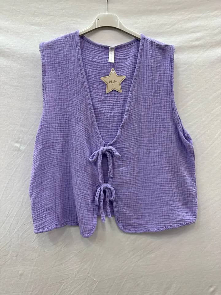 Mimi & Gogo - Wholesale Outerwear Vest - Women's - Cotton gauze tie-front top cardigan @59309_GANouer27