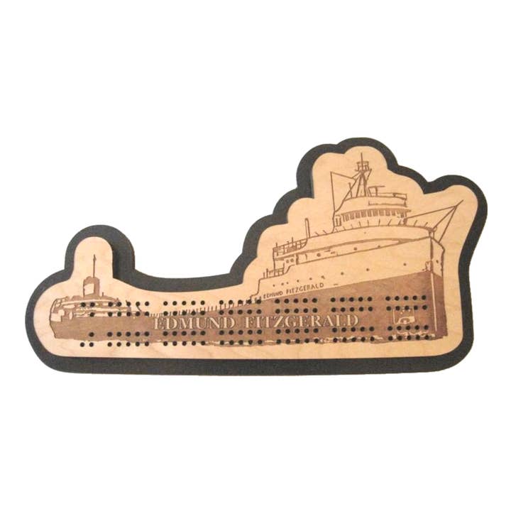 Edmund Fitzgerald 2 Track Cribbage Board for wholesale by D&D Custom Laser Designs
