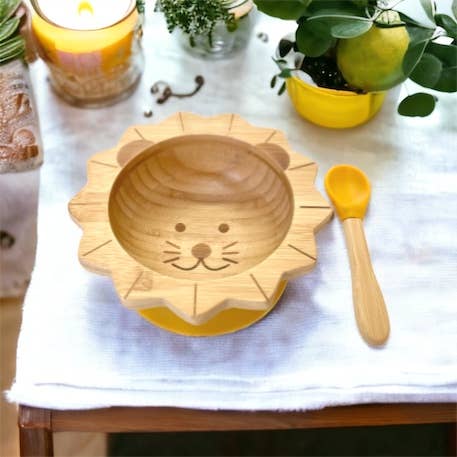 cap bambou - Wholesale Feeding Set - Baby - Lion bamboo and silicone baby meal set (bowl+spoon)2