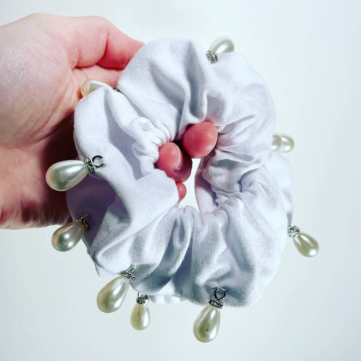 Pearl Teardrop Cotton Scrunchie for wholesale by Hettie Hair Accessories