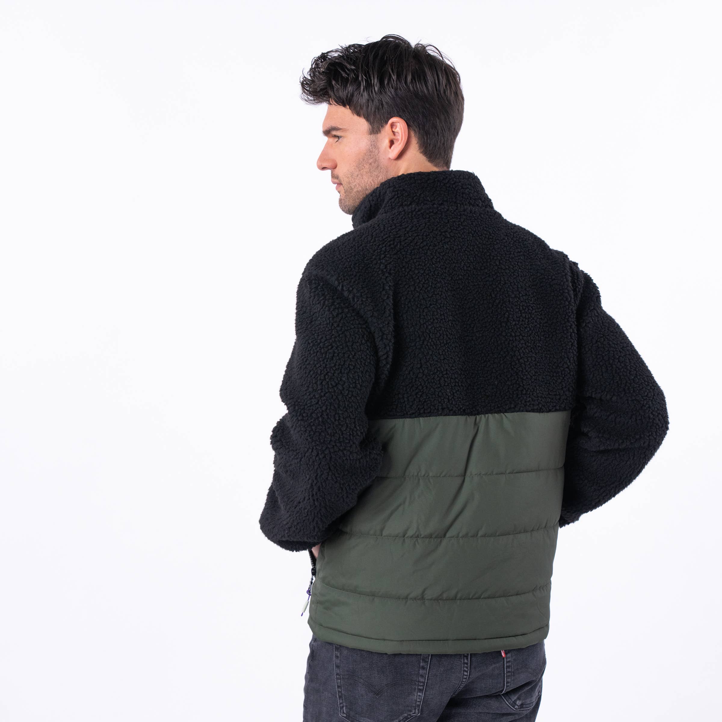 BILLYBELT - Wholesale Coat - Men's - Two-tone jacket in black and green sherpa3