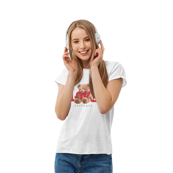 Teddy love yourself Damen Tshirt Farbe Weiß for wholesale by Supa Hype