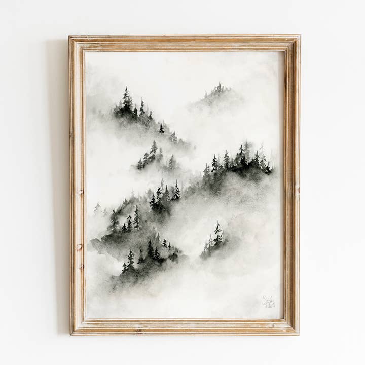 Foggy Trees Watercolor Print for wholesale by Sarah Jane Studio Art
