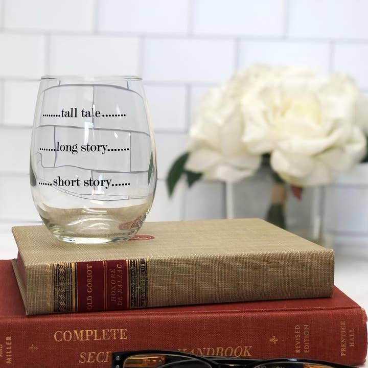 Fly Paper Products - Wholesale Wine Glass - Short Story, Long Story 15 oz Stemless Wine Glass