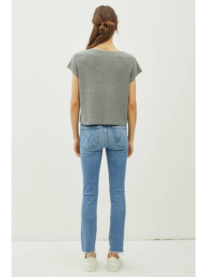 Be Cool - Wholesale Knit Top - Women's - PATCH POCKET DOLMAN CAP SLEEVE BOXY KNIT