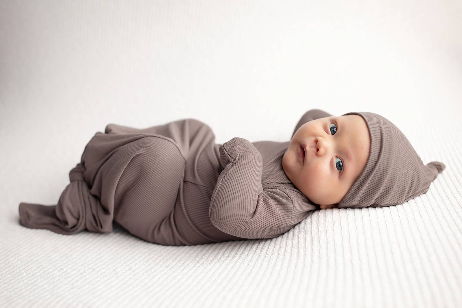 Three Little Tots - Wholesale Babygown - Baby - Cocoa Brown Ribbed Knotted Newborn Baby Gown sleepwear30