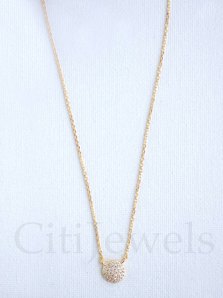 16"+2" 925 Silver Mini Curved Disk CZ Necklace for wholesale by FELIX Z DESIGNS