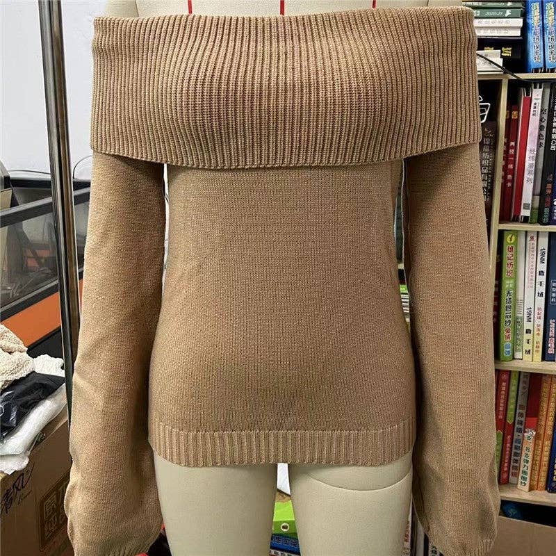 kycozy - Wholesale Knit Sweater - Women's - Offshoulder Solid Slimfit Longsleeve Sweater5