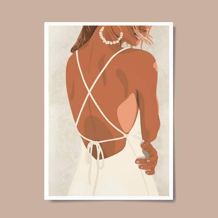 Estampado moderno de mujer desnuda en la espalda, bohemio, neutro, blanco roto, beige para venta al por mayor de Another Wild Story