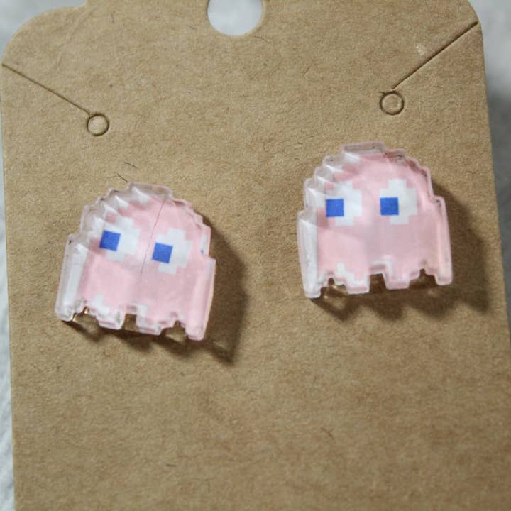 Pink Ghost Earrings // Acrylic Stud Earring for wholesale by Raven Design