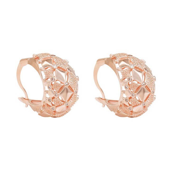 Créoles Veneziano en or : créoles de haute qualité, créoles en zircone cubique plaqué RG 18 carats finies à la main, créoles en or, créoles simples, cadeau de mariage pour la vente par TiaraBleu