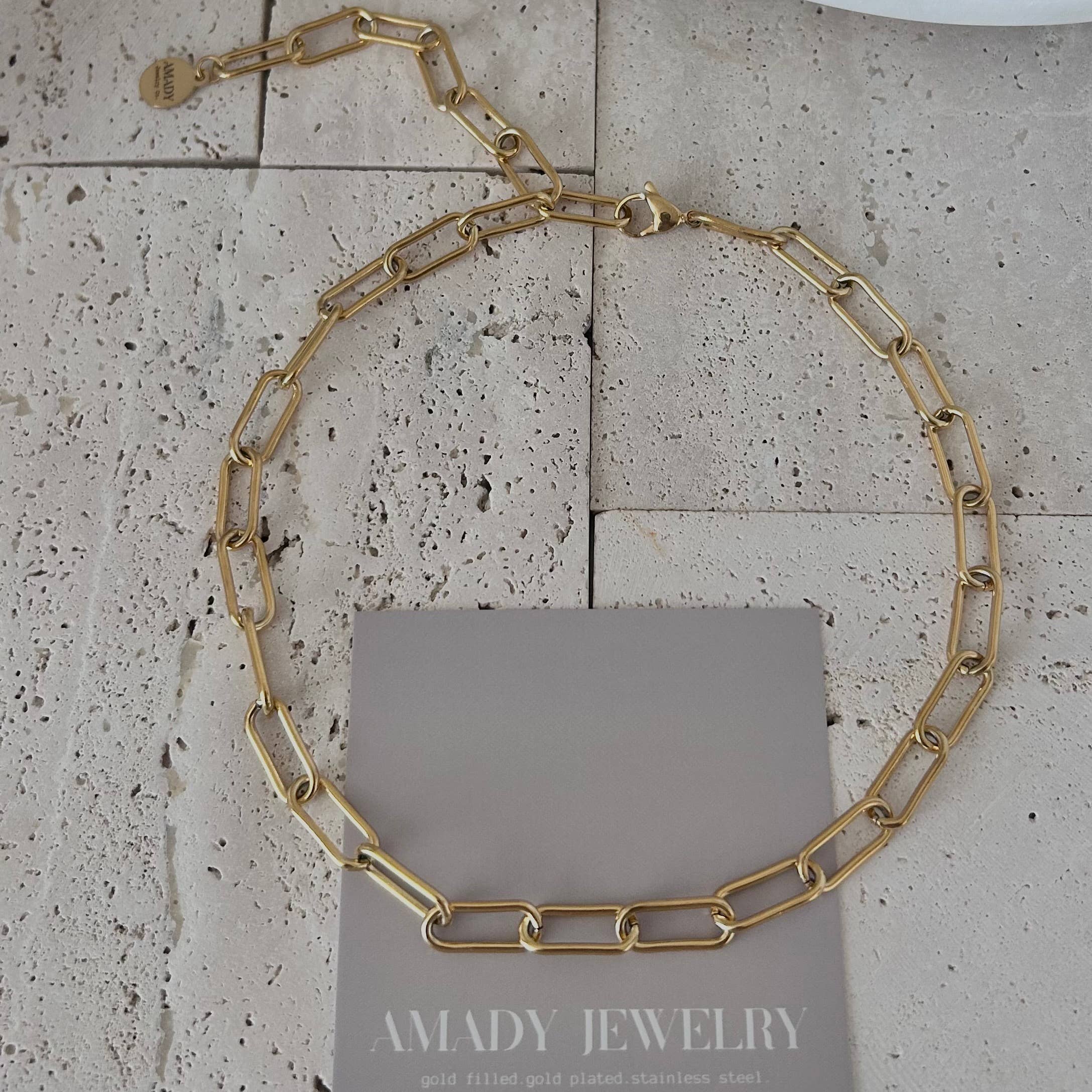 Amady Jewelry - Wholesale Link & Chain Necklace - 18k Gold Plated Paperclip Link Necklace Choker Lariat10