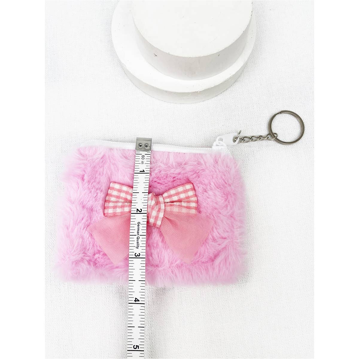 MIX COLOR Faux Fur with Bow Detail Coin Purse with Key Ring for wholesale on Faire5