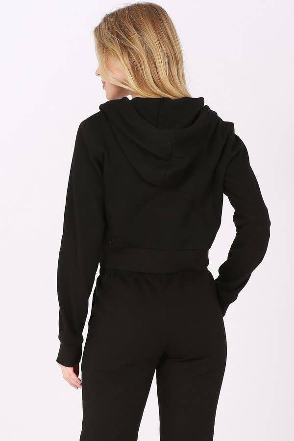 Color 5 - Wholesale Hoodie - Women's - Solid color fleece lined full zipper hoodie cropped jacket1