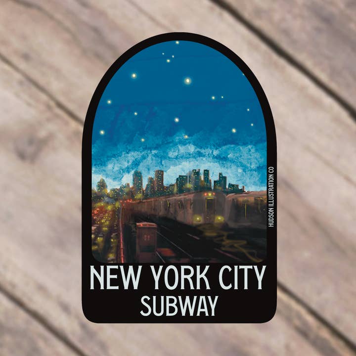 Métro de New York - Autocollant/Magnet/Imprimante/Cartes postales pour la vente par Hudson Illustration Co - About Town Co