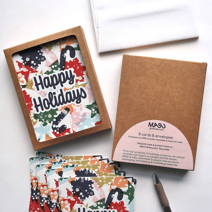 Buone Feste Biglietto di Auguri Moderno Riciclato | Set di 8 per la vendita all'ingrosso da parte di MASU