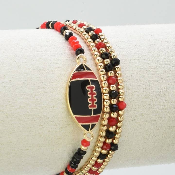 MiMi Wholesale - Wholesale Jewelry Set - CB2299 Gameday Beaded Football Charm Bracelet Set0