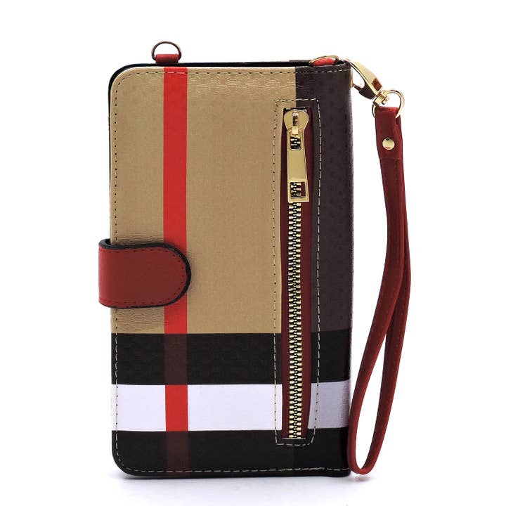 M&M HANDBAGS, LLC. - Wholesale Crossbody bag – Women's - BT073_RED Tartan Plaid Check Bifold Wallet Crossbody Cell Ph1
