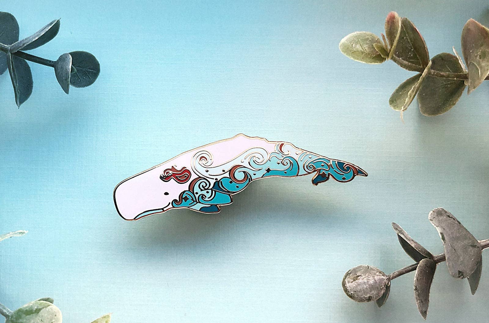 Alum and Ink - Wholesale Lapel Pin/Button - Waves Sperm Whale (Fire in the Sky) Pin12