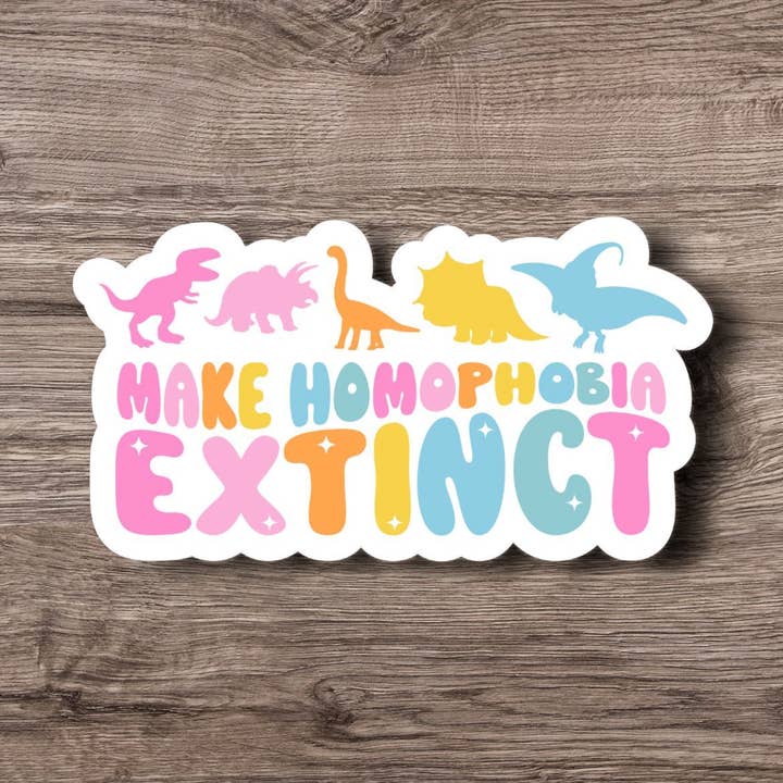 Adesivo Dino LGBTQ in Vinile Impermeabile per Estinguere l'Omofobia per la vendita all'ingrosso da parte di Jedi Woods LLC
