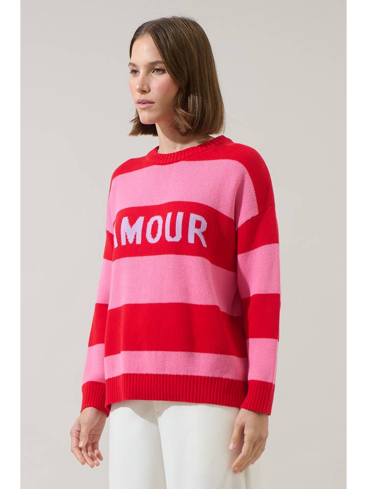 Pink Red Amour Stripe Sweater for wholesale on Faire2