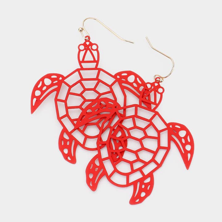 Sensibling Corp. - Wholesale Dangle Earrings - Cut Out Brass Metal Turtle Dangle Earrings