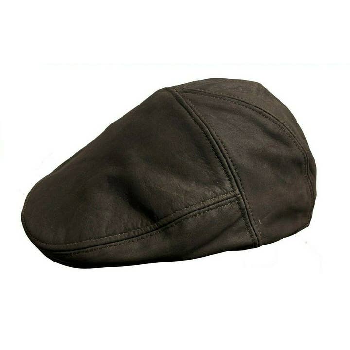 Lesa collection - Wholesale Newsboy/Schoolboy Hat - Unisex - Brown Oiled Nubuck Leather Ivy Cap Golf Bunnet Newsboy Flat