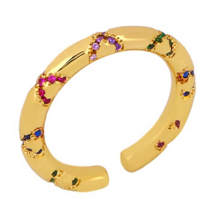 Anillo de cristal multicolor dorado Confession para venta al por mayor de MizDragonfly