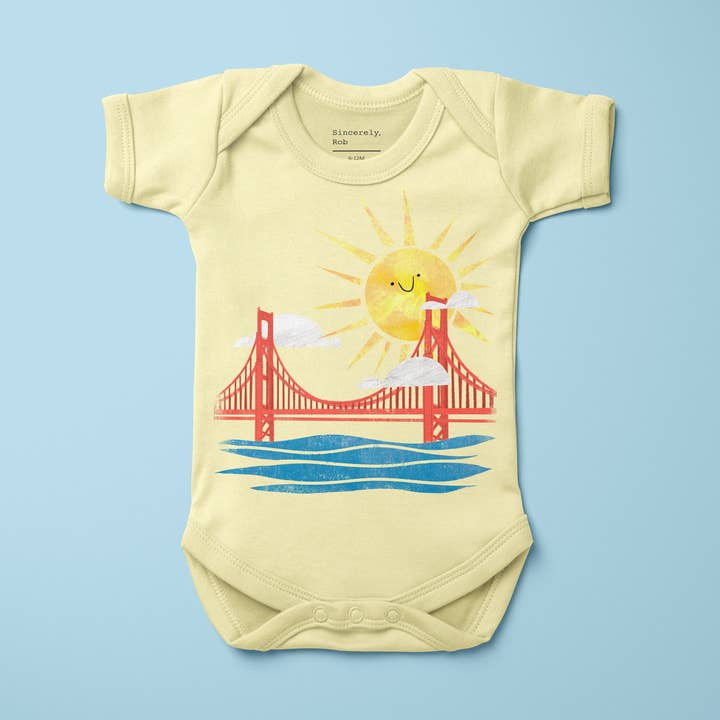"San Francisco Bay-by" Baby Bodysuit Onesie for wholesale by Sincerely, Rob