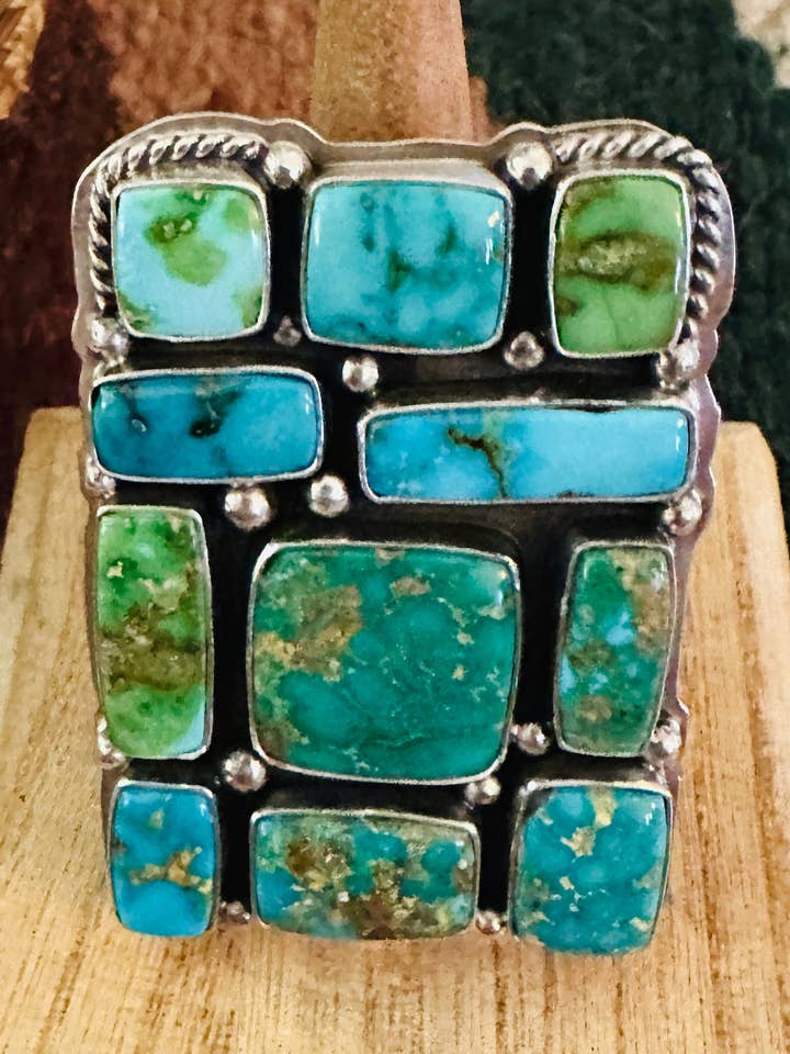 Navajo Sonoran Mountain Turkis & Sterlingsølv Justerbar Klyngering for engroshandel hos Nizhonitradersllc