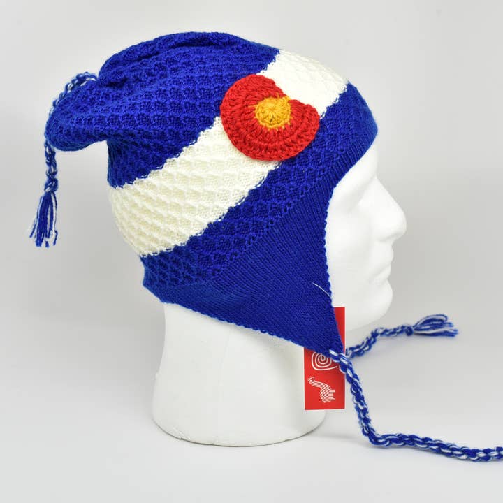 Colorado Flag Chullo Cap Håndstrikket 100% Alpaca håndværker lavet for engroshandel hos Sanyork Fair Trade