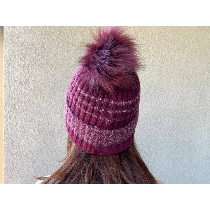 Justin & Taylor - Wholesale Beanie – Women's - Level Up | Striped Beanie with Fluffy Pom26