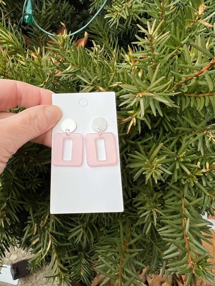 Pink Square Acrylic Statement Earrings Valentines Day for wholesale by Baubles by B