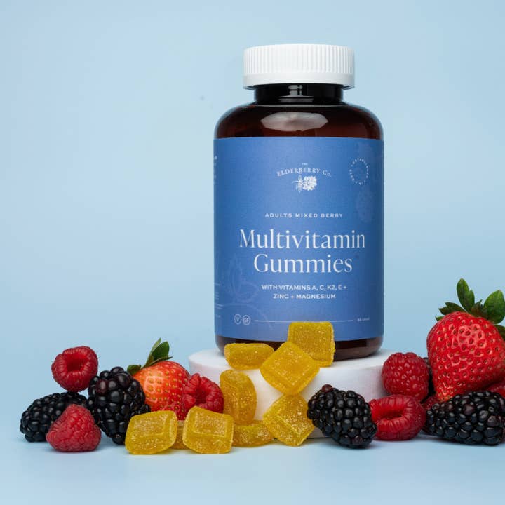 Gommes multivitaminées pour adultes avec vitamines A, B, E, K2 et zinc pour la vente par The Elderberry Co