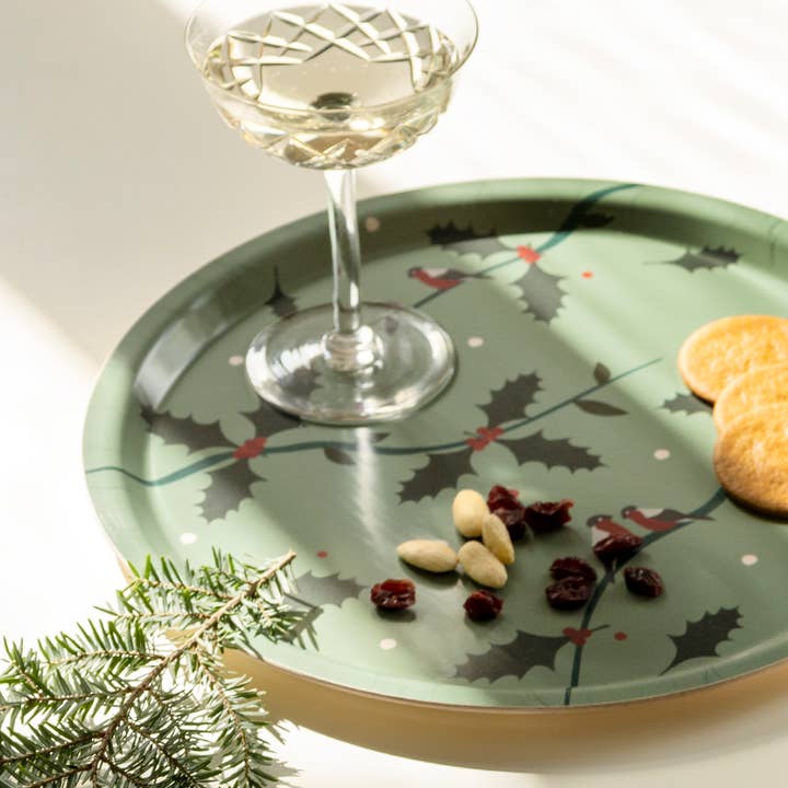 BLU KAT - Wholesale Serving Tray - Holiday Branches Round Serving Tray - 31 cm1