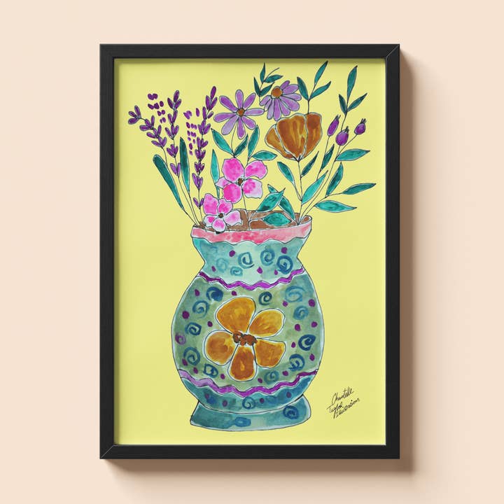 Floral Vase Art Print Vibrant botanical watercolour poster for wholesale by Chantelle Taylor Illustrations