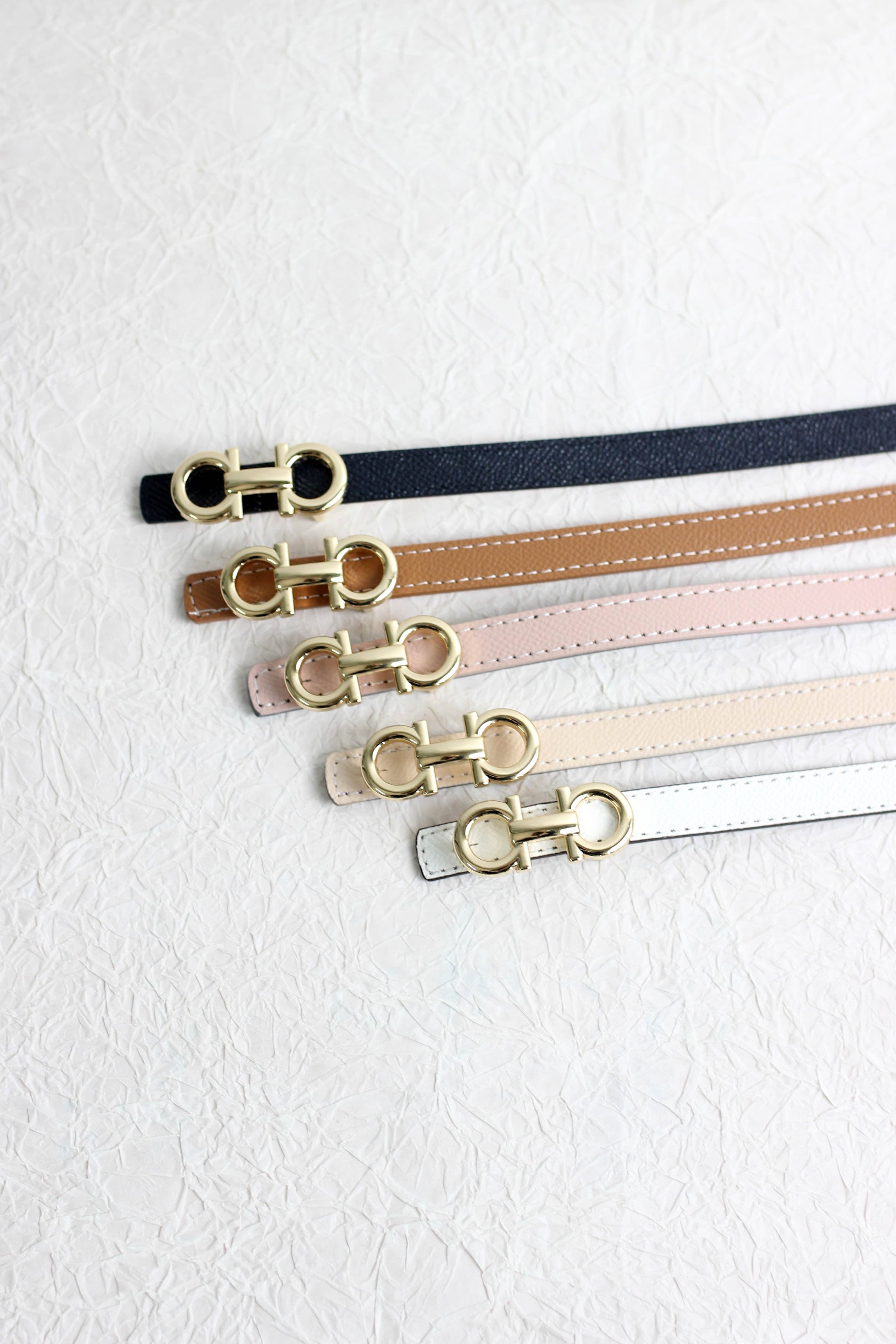 ESLEY - Wholesale Belt - Women's - A2503DJN31845 - Slim Reversible Leather Belt with Gold5