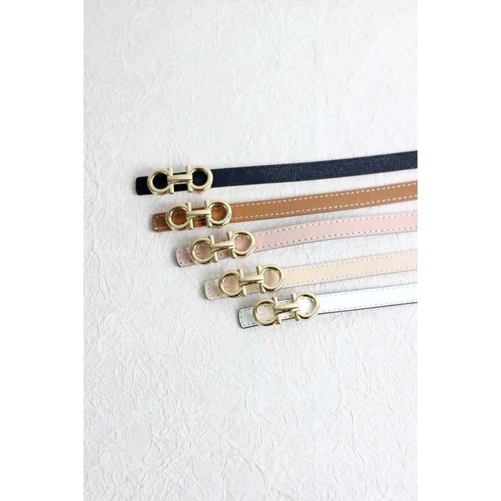 ESLEY - Wholesale Belt - Women's - A2503DJN31845 - Slim Reversible Leather Belt with Gold5